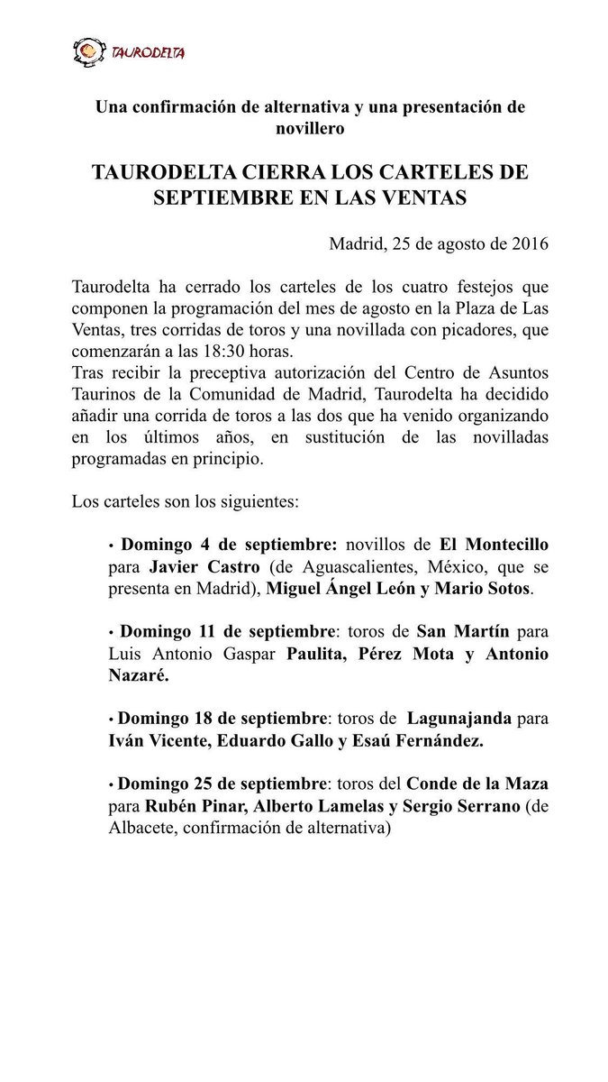 Él hidrocalido <a href="/JavierCastro_JC/">Javier Castro</a> debutará el 4 de septiembre en la @PlazadLasVentas de Madrid. <a href="/CincoVillasMex/">Cinco Villas</a>