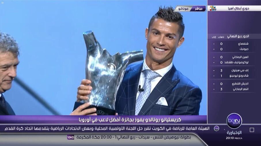 #رسمياً تتويج البرتغالي #كرستيانو رونالدو بلقب بجائزة افضل لاعب في اوروبا للموسم 2015/16