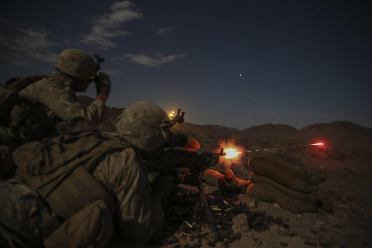 USMC's tweet photo. Bringin' the Heat

A Marine with 2/5 fires a M240 
at Marine Air-Ground Combat Center Twentynine Palms California. https://t.co/KNyM916pth