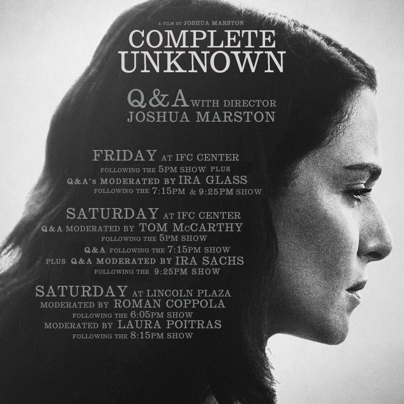 IndieFilmCom's tweet photo. New Yorkers! Don't miss #CompleteUnknown at @IFCCenter &amp; Lincoln Plaza this wknd, w/ Q&amp;As!  https://t.co/s5SLg6FZAm https://t.co/Kju7HzNoOz
