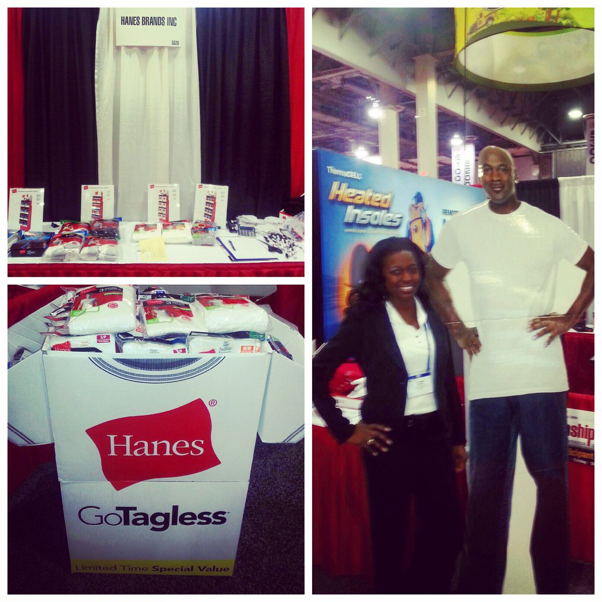 InteractAgency's tweet photo. First day at the Orgill Show in Las Vegas! Latasha Pippen working the #Hanes booth! #gotagless @Hanes @OrgillShow https://t.co/A2q5tVL2R2