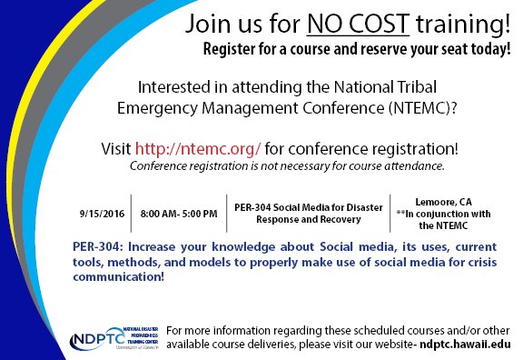 DisasterCTR's tweet photo. Join #ndptc in Lemoore, CA for our PER-304 course and the #NTEMC Conf! For course reg- https://t.co/myNJt4169O. https://t.co/WInzzPZNVJ
