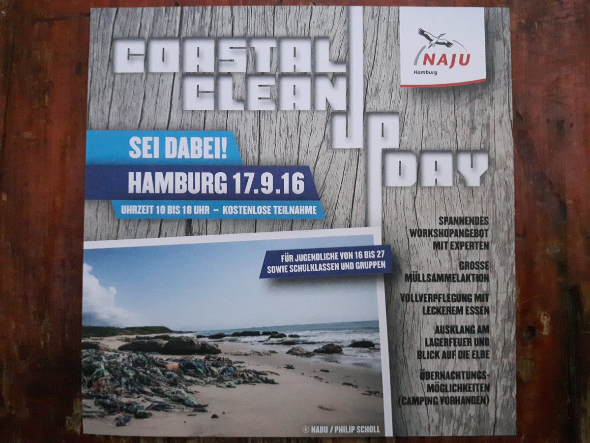 NABU_Hamburg's tweet photo. Mach mit beim Workshop und #CoastalCleanup Day im #Elbecamp. Ehrenamtlich + Engagement + Verpflegung + Gratis! #NAJU https://t.co/JVRlRk4bRh