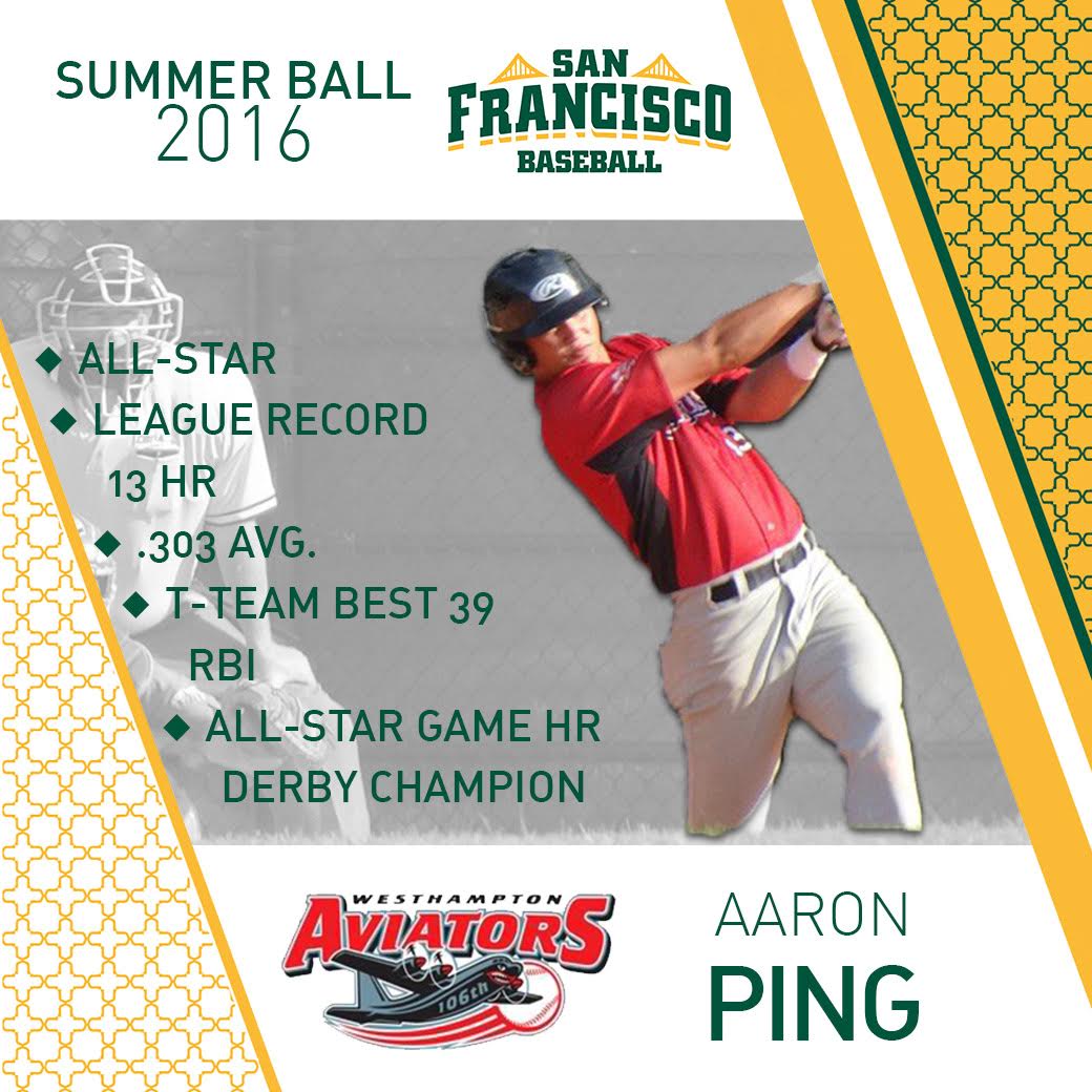 SFDonsBaseball's tweet photo. Congrats to @aaronping13 on being named a 2016 Perfect Game Summer Third Team All-American! #USFDons https://t.co/NuOFcHxYi3