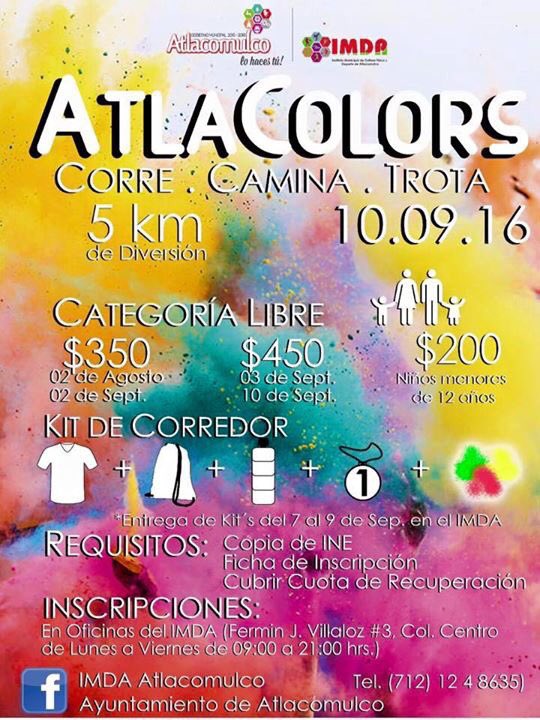 GobAtlacomulco's tweet photo. Te invitamos a la carrera #AtlaColors ¡Diviértete corriendo #5Km en #Atlacomulco https://t.co/FEEvEI17oY