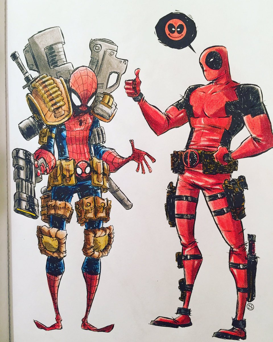 Coloring my Color your own Deadpool. Art of @skottieyoung