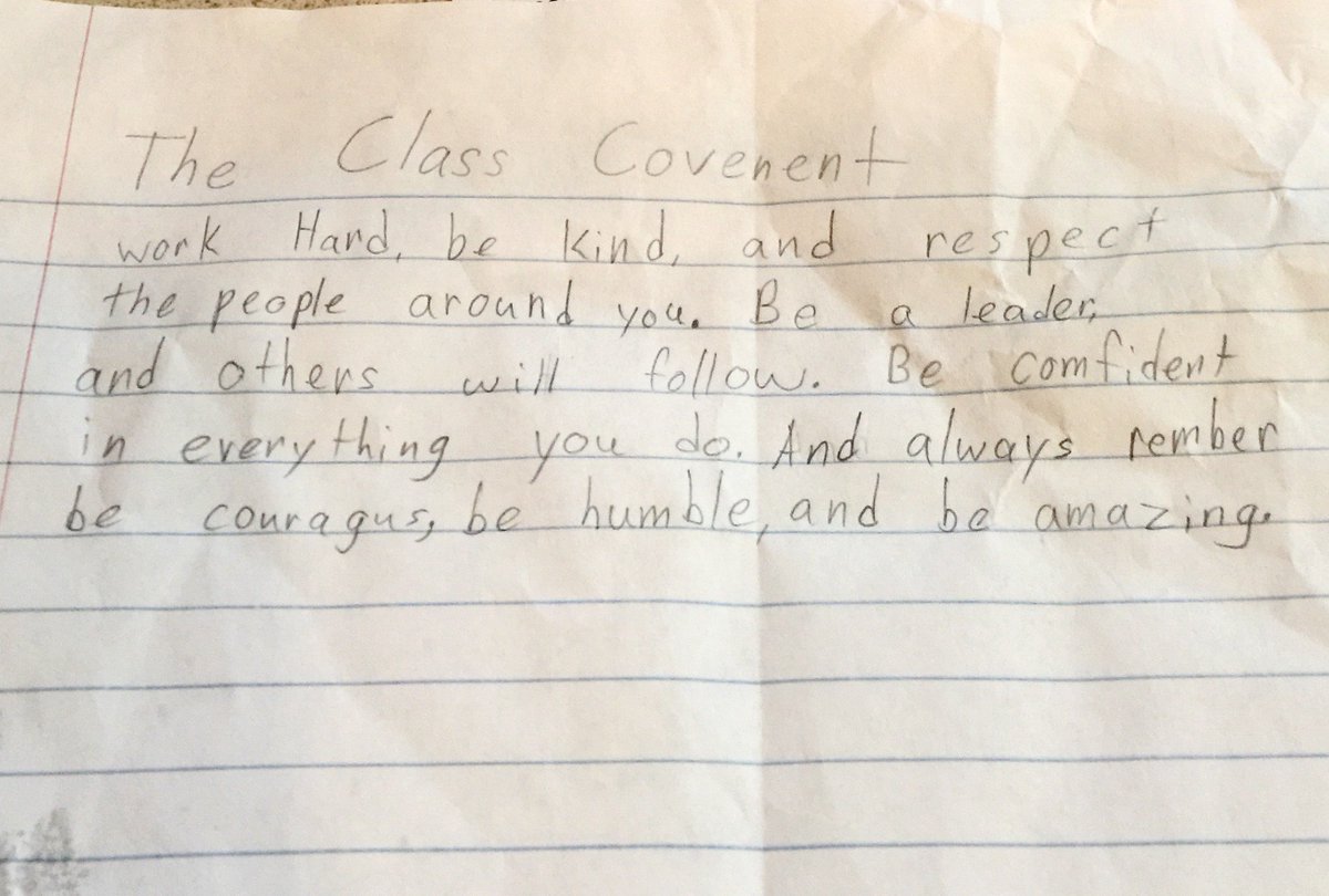 OtisGoes's tweet photo. Big words from Otis's favorite girl, Ella. Her class wrote covenants for their 4th grade year. THIS is how to LIVE! https://t.co/zFGyss1yJE