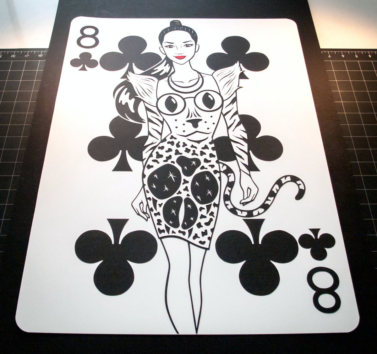 Year 6, Week 34: The Eight of Clubs. emmanueljose.com #fashion #fashionillustration #playingcards #papercut