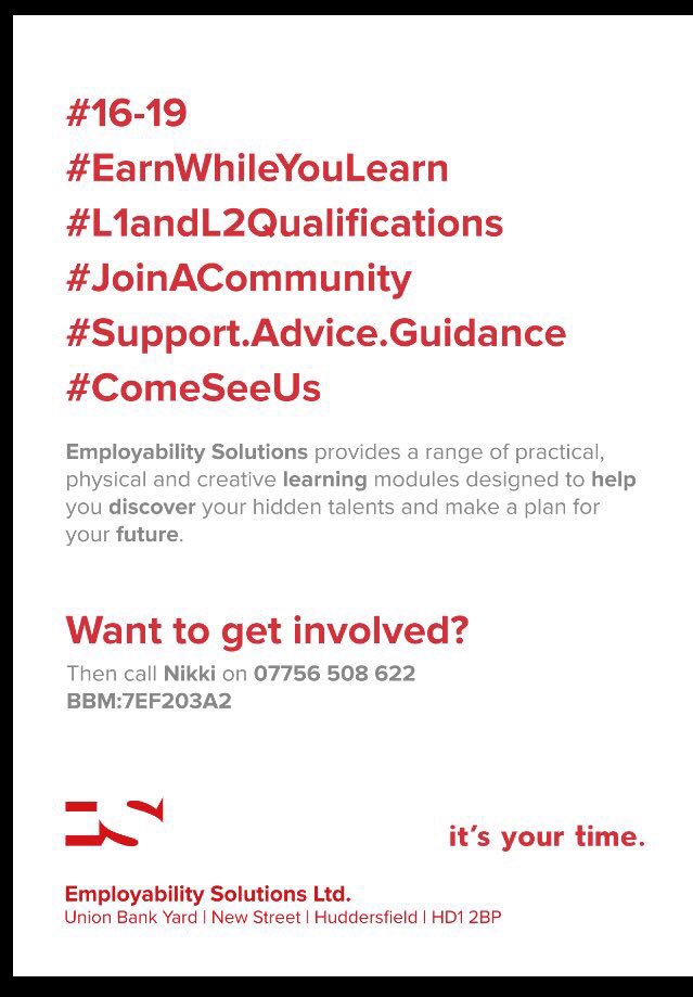 nikkisull's tweet photo. 16-19yrs with no college place? Get in touch. #huddshour #kirkleeshour https://t.co/6UVz1LTmd7
