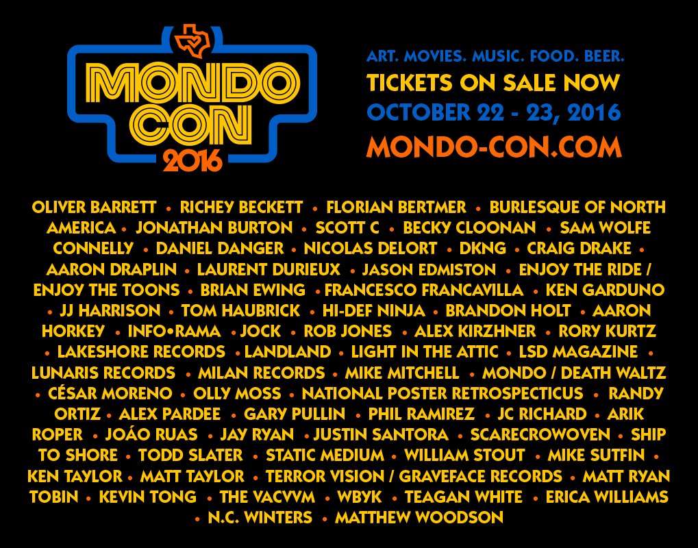 MondoNews's tweet photo. Excited to announce Rory Kurtz, Justin Santora, César Moreno &amp; National Poster Retrospecticus will be at #MondoCon3! https://t.co/bxEJycIyNx