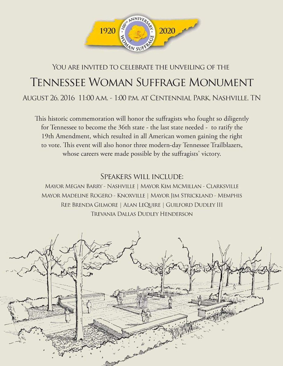 NashvilleArts's tweet photo. Come to Centennial Park tomorrow at 11 for the unveiling of the Tennessee Woman Suffrage Monument! https://t.co/4rCX4CV7gb