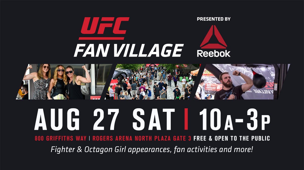 ufc's tweet photo. Before #UFCVancouver gets underway, the UFC Fan Village takes over @RogersArena North Plaza from 10amPT to 3pmPT ⬇️ https://t.co/OiLKBHVwP5