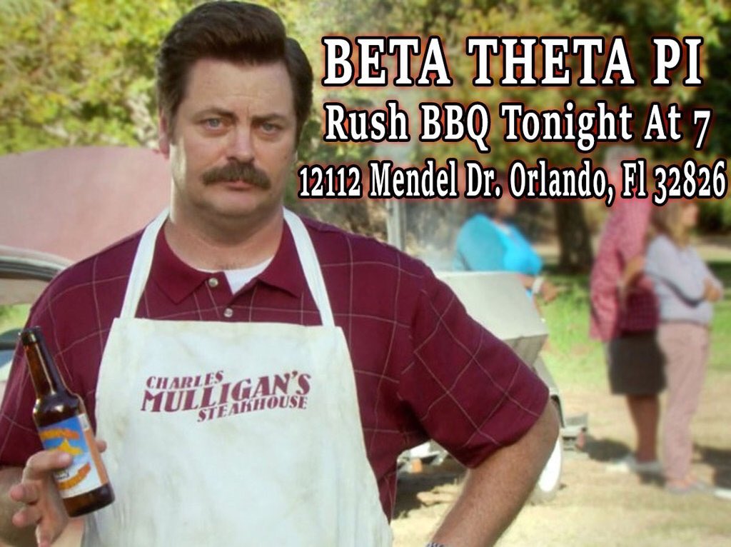 Come by the Beta Theta Pi house tonight at 7 to enjoy some great food and meet our brothers at our rush barbecue!