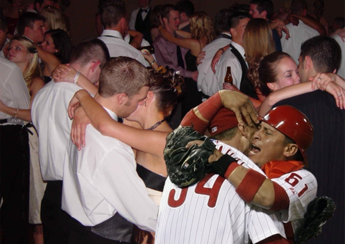 SportsArePhilly's tweet photo. Carlos Ruiz 
Philadelphia -> Los Angeles 

Thanks for the memories, and taking @RoyHalladay to prom #Phillies https://t.co/ZAEZ3FbgbC