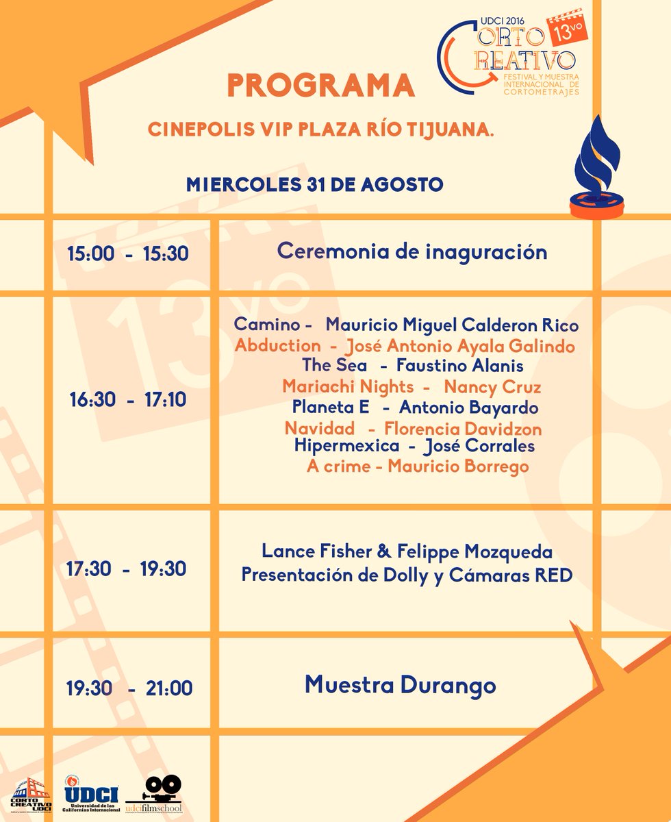 CREATIVOcorto's tweet photo. Ya esta el Programa de Corto Creativo 2016 
Ya falta muy poco #CCUDCI2016 https://t.co/hhiYoV94qN