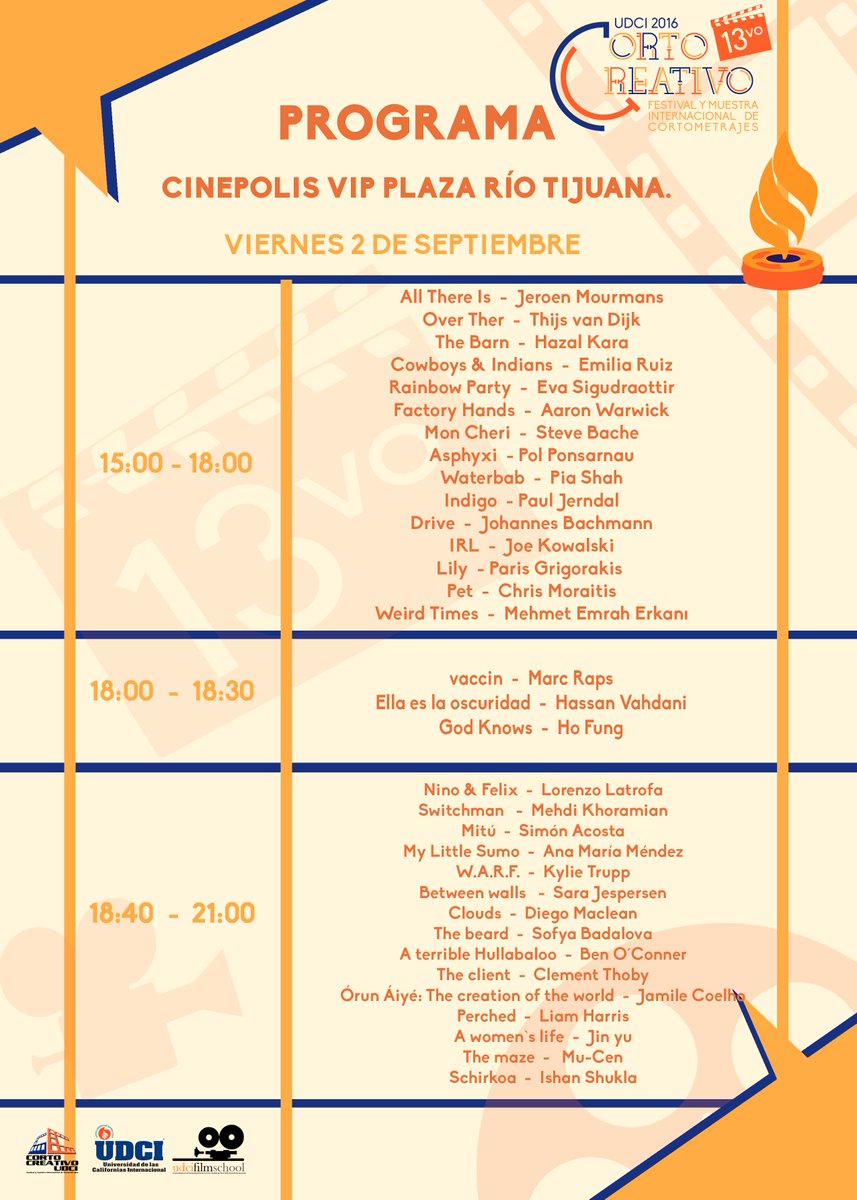 CREATIVOcorto's tweet photo. Ya esta el Programa de Corto Creativo 2016 
Ya falta muy poco #CCUDCI2016 https://t.co/hhiYoV94qN