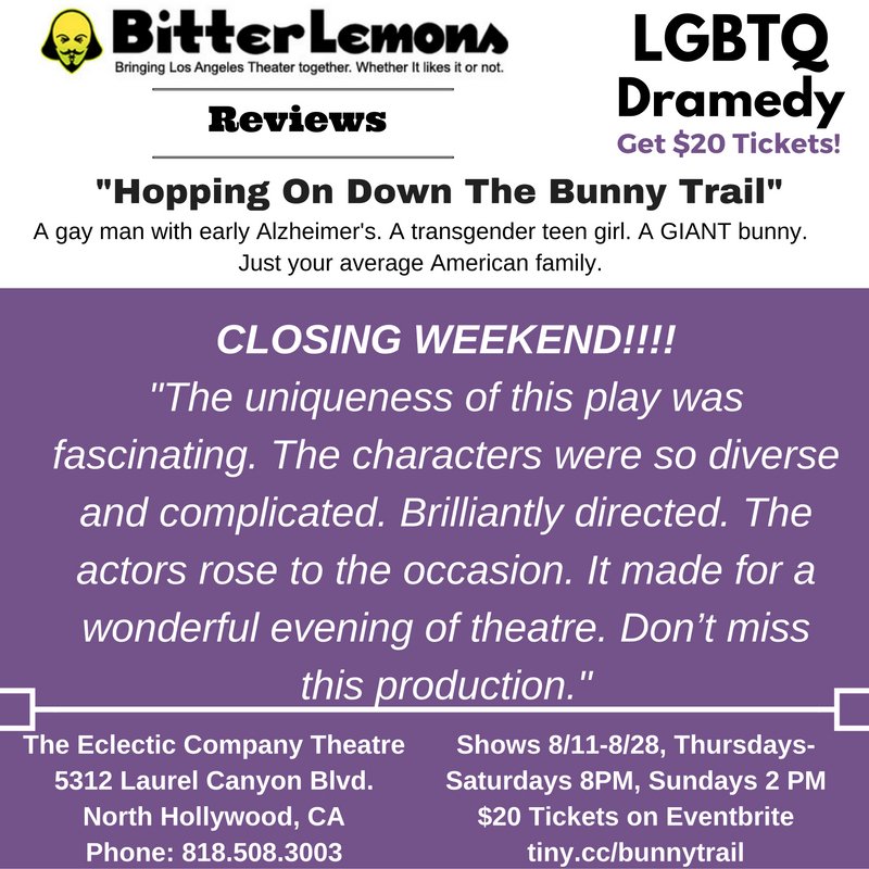 BunnyTrailPlay (@bunnytrailplay) on Twitter photo GET IT! Tix to best #LGBTQ play in #LA. $20 Th-Sun. tiny.cc/bunnytrail <a href="/EclecticCoThtr/">Eclectic Co Theatre</a> <a href="/TheatrDvrstyNow/">LATheatrDiversityNow</a> #LAThtr GET IT! Tix to best #LGBTQ play in #LA. $20 Th-Sun. tiny.cc/bunnytrail <a href="/EclecticCoThtr/">Eclectic Co Theatre</a> <a href="/TheatrDvrstyNow/">LATheatrDiversityNow</a> #LAThtr
