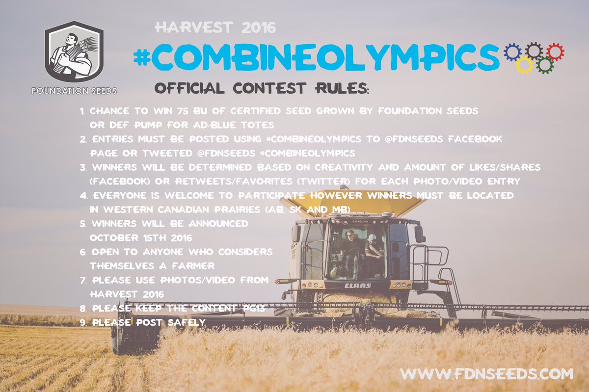 fdnseeds's tweet photo. Let's have some fun this harvest!!  Chance to win certified seed and an Ad Blue pump!! #COMBINEOLYMPICS #fdnseeds https://t.co/CQ2kOzH5sV