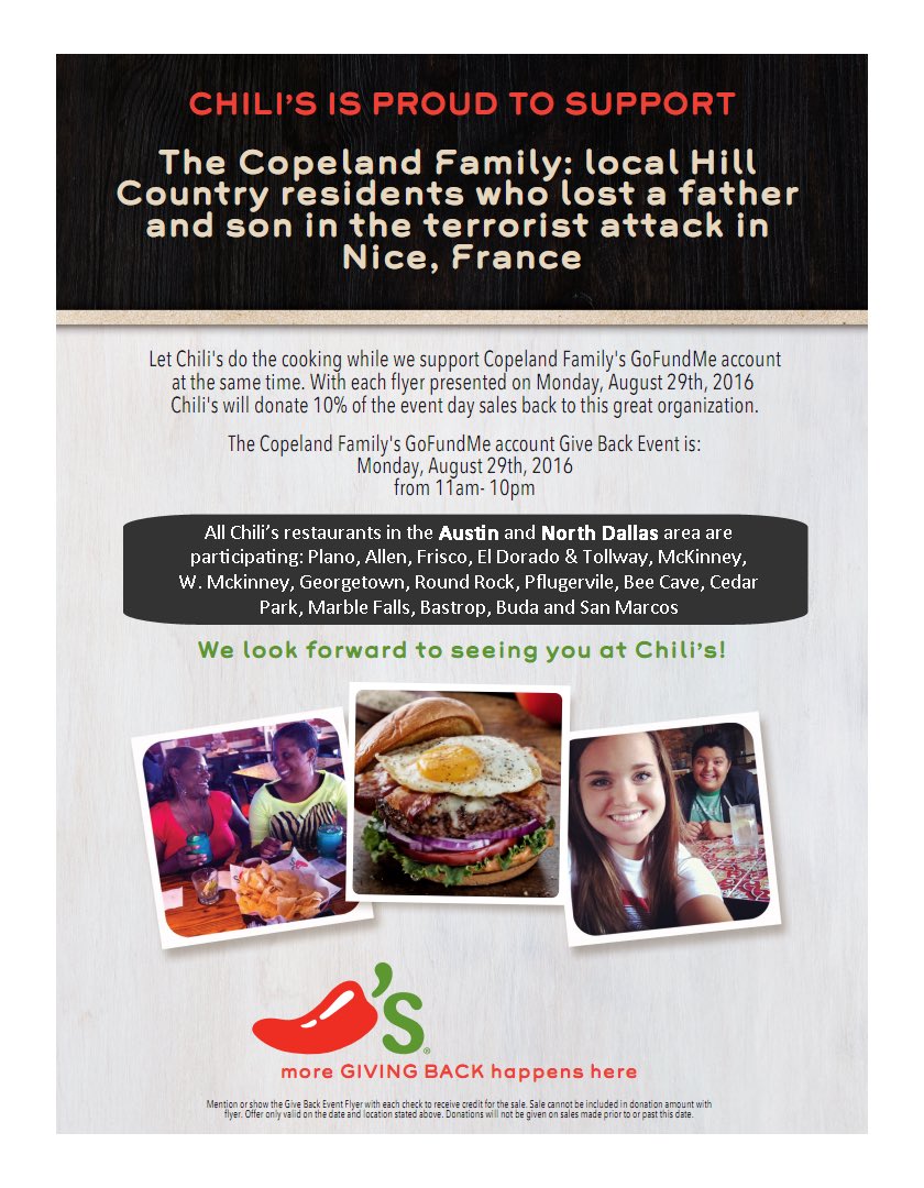 kcope76's tweet photo. Thank you @Chilis This Monday! #copelandstrong https://t.co/Wzpm12hNSa