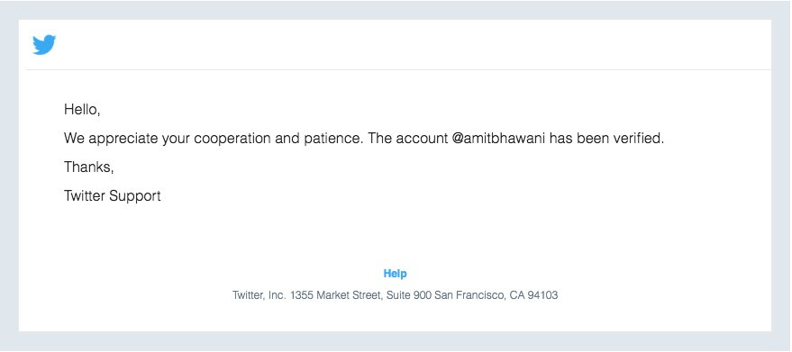 amitbhawani's tweet photo. Kickstarting the day with an email from @premiumbusiness. 

My Twitter Handle is Now Officially Verified. #BlueTickClub https://t.co/FtakOTzJOd