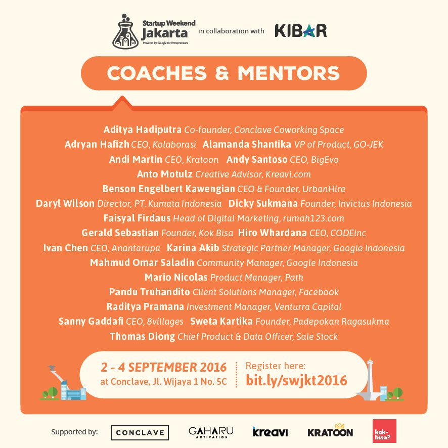 Here they are the cool guys that will help build your startup in 54 hours! Register: bit.ly/swjkt2016