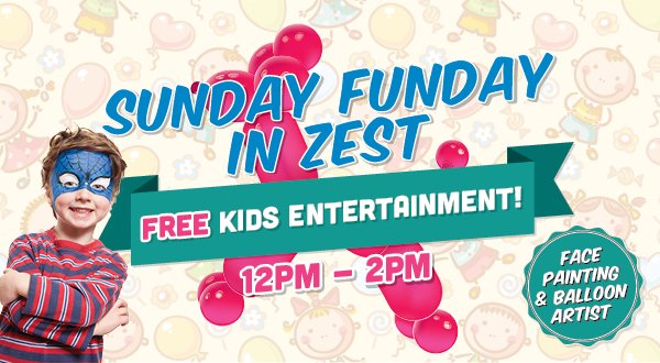 #SundayFunday for the Kid's this Sunday inside Zest with FREE #facepainting &amp; #balloons! 🎈🎈