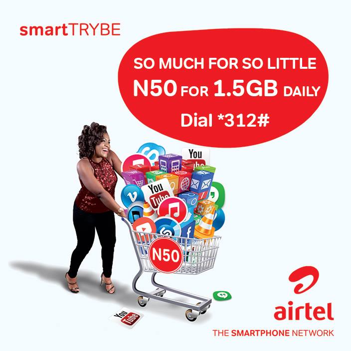 9jaSetItUp's tweet photo. Who ever thought data could be this affordable? You can get 1.5GB for N50 🙊 Exclusive to @AirtelNigeria #SmartTRYBE https://t.co/ZueSdvZadP
