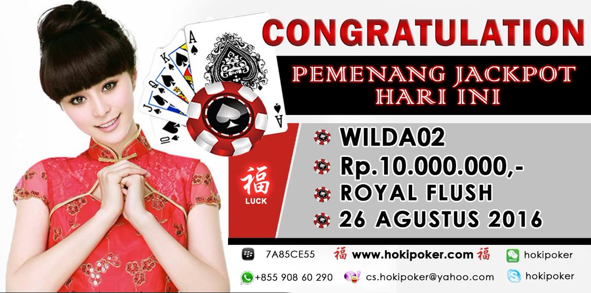SELAMAT KEPADA PEMENANG ROYAL FLUSH HARI INI 26/8/2016 ID : WILDA02
#hokipoker
#gameonline
#pokeronline
#pokeraman