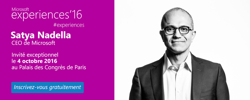 microsoftfrance's tweet photo. Satya Nadella, CEO de Microsoft, sera l'invité exceptionnel de #experiences le 4/10 à Paris
🔜https://t.co/NxZvr8XG1n https://t.co/MHDQrz9S8q
