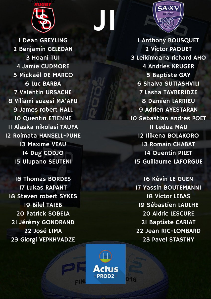 Les compositions pour <a href="/OyonnaxRugby/">Oyonnax Rugby</a> / <a href="/SAXV_Charente/">SA XV Charente Rugby</a> ! #USOSAXV
