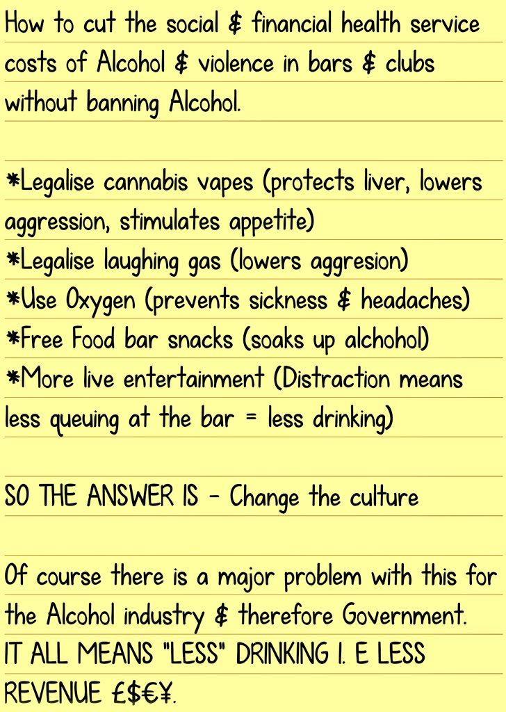 DrKisssinger's tweet photo. How 2 have #lessviolence cut #health #costs from #alcohol in #bars #clubs #preventative #moreeating #cannabis #vapes https://t.co/HZz2uA06of