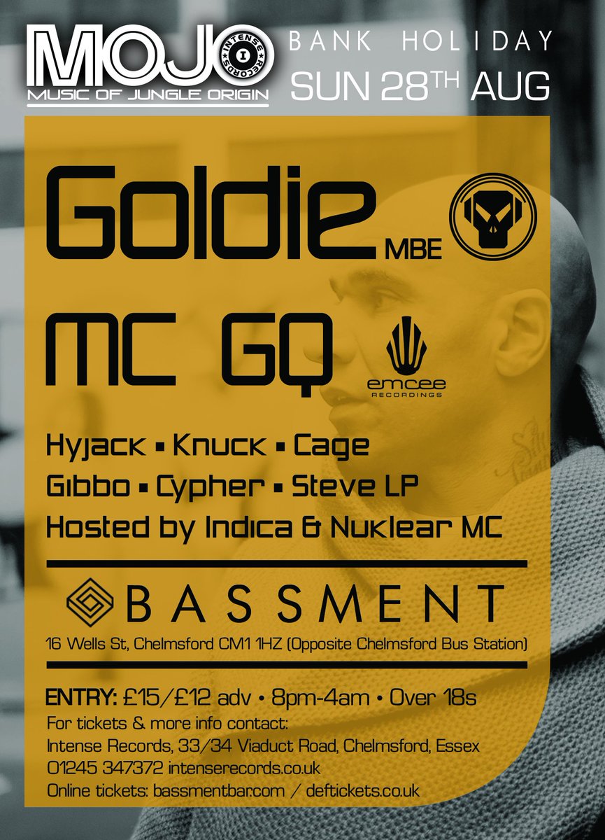 Bank Holiday Sunday D&amp;B bizness feat <a href="/MRGOLDIE/">GOLDIE</a> <a href="/metalheadzmusic/">Metalheadz</a> <a href="/EMCEEGQ/">Gq</a> at @BassmentBar <a href="/ChrisGibbo13/">Gibbo</a> <a href="/SteveLPDnB/">Steve LP</a>