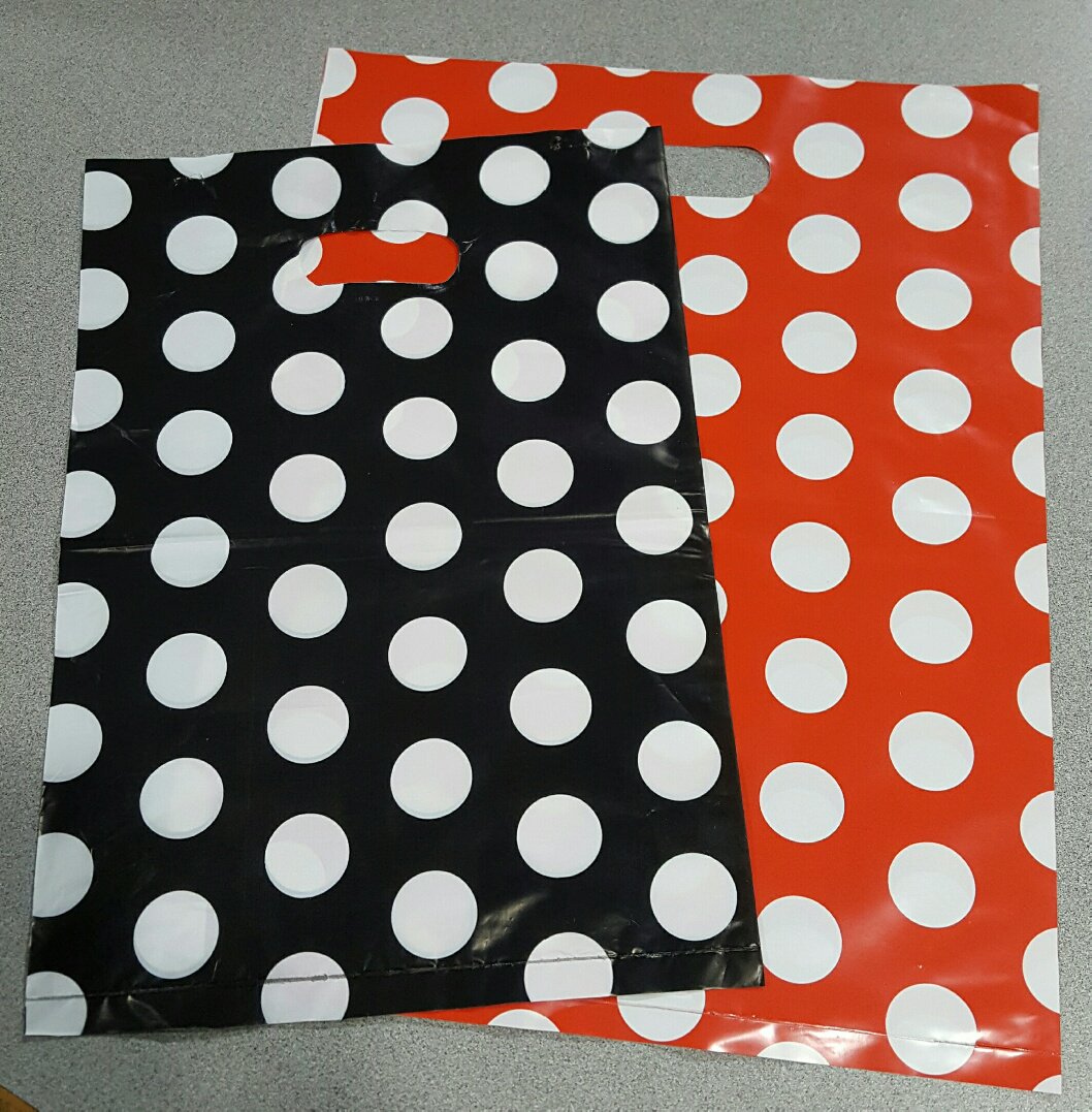 Red &amp; Black Polka Dot bags are back in stock in both sizes!
