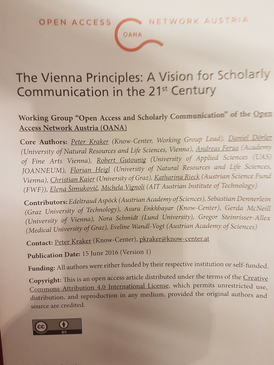 FWFOpenAccess's tweet image. #viennaprinciples #openscience by Open Access Network Austria #oana prominent at the @forumalpbach #efa16