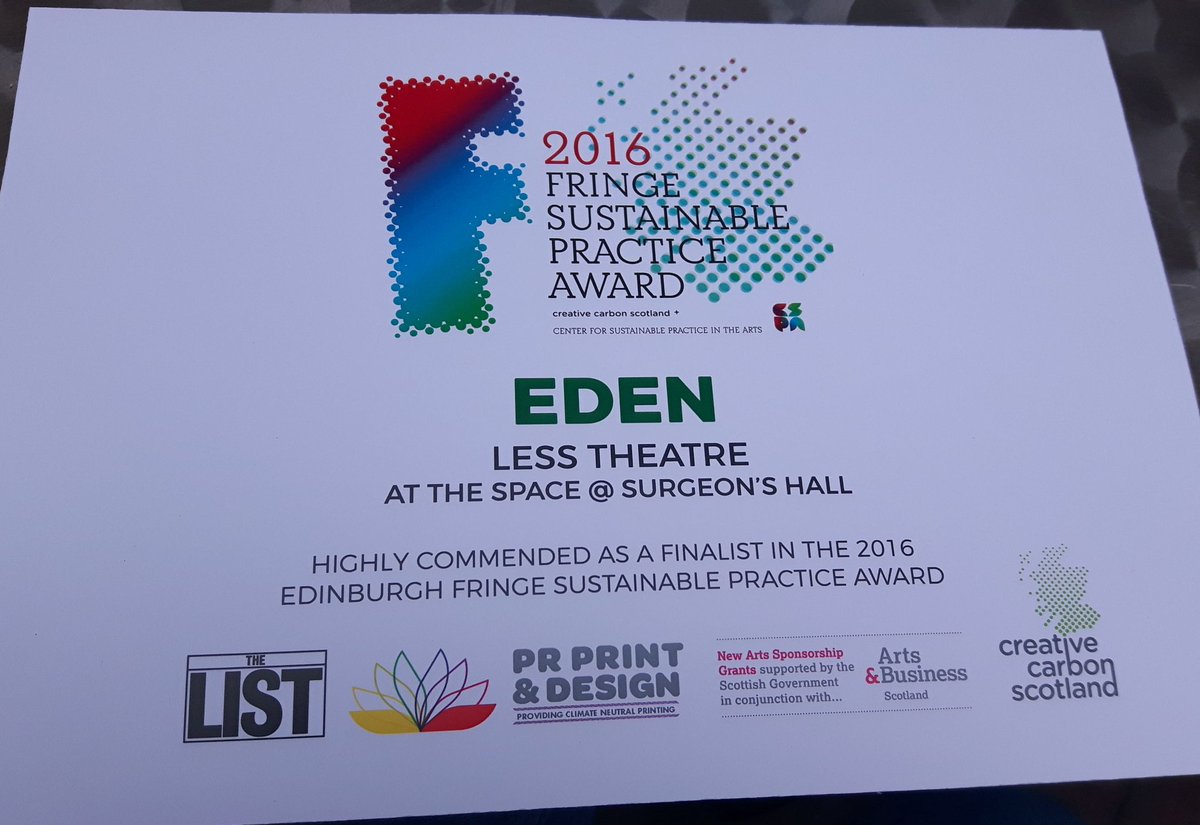 jessicaquilina_'s tweet photo. Sooo this happened @LessTheatre @edfringe @theSpaceUK #HighlyCommened #SustainablePracticeAward #Eden #EdenEdFringe https://t.co/uAM3jKkbEt