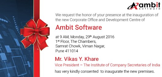 We are moving in our #NewCorporateOffice! You're invited for inauguration ceremony, on Monday 29 Aug 2016 @ 9 AM