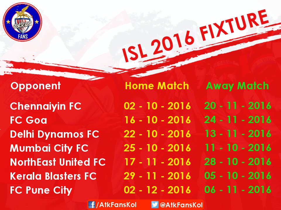 AtkFansKol's tweet photo. ISL 3 Fixture....
#ATKFans #FataFatiFootball https://t.co/ZKBo48GXVp