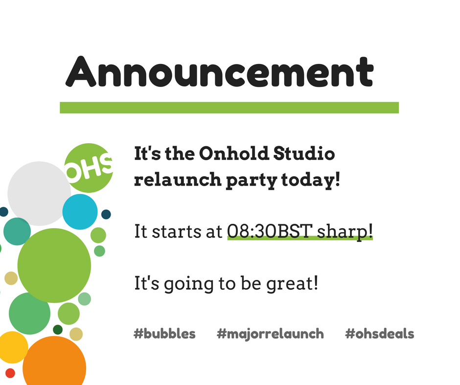 onholdstudio's tweet photo. We're having our Relaunch Party today with some fantastic deals on #wesbites, #onhold productions and much more! https://t.co/VorPR07Rmp