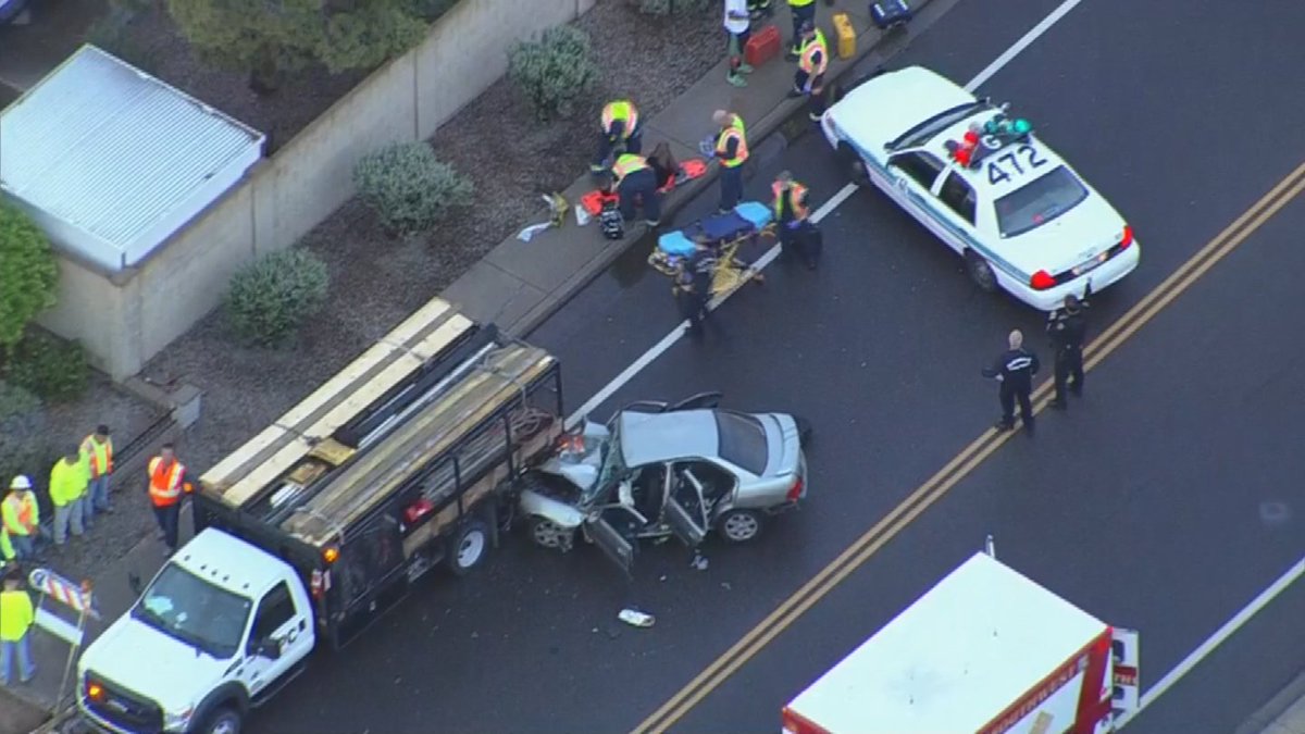 BREAKING 55th Ave is closed just S of Peoria for a two car accident