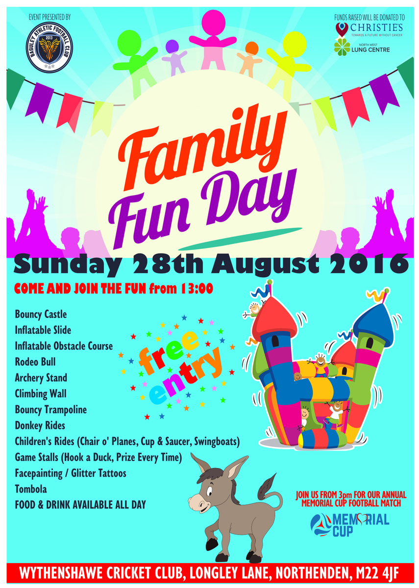 BAFCFunDay2017's tweet photo. Get down 2 @WythyT for our #FunDay and footie match! 1pm TOMORROW! PLS RT @intouchwyth @Wythenshawerep @ForumCentre https://t.co/ADGbSRj7WB