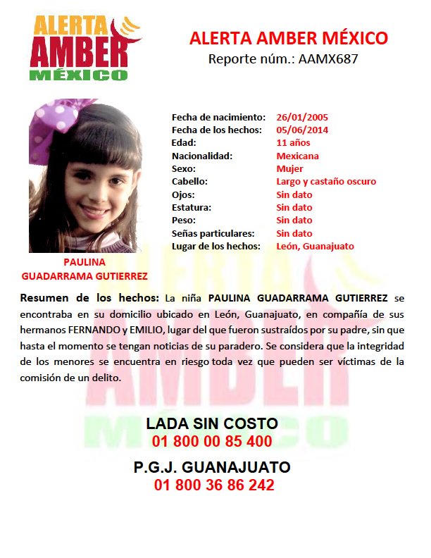AAMBER_mx's tweet photo. #AlertaAmberMx continúa la búsqueda para la localización de PAULINA GUADARRAMA GUTIERREZ de 11 años de edad. https://t.co/iYEMrL33Cl