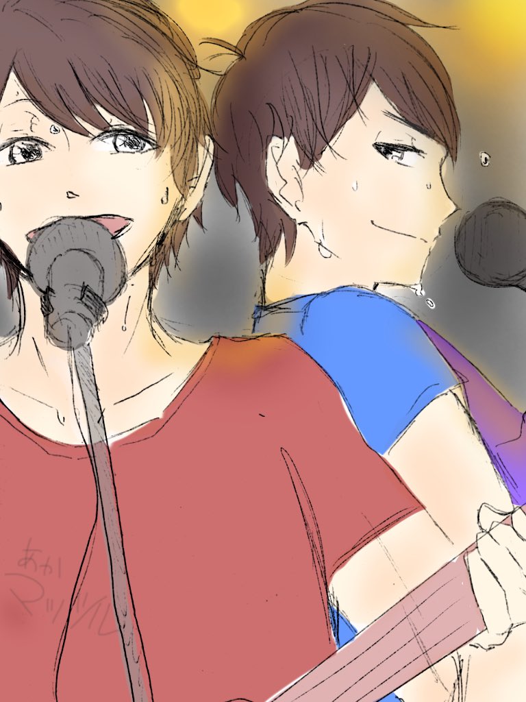 iro_enpitu_'s tweet photo. #長兄松版深夜の60分一本勝負 
@chokei_12 
『バンド』
遅刻すみません汗
楽器は時間がなかったので割愛です(*•ω•*人)(描けなかった)
スポーツでもそうですが、あの汗かいてる感じが好きです

※自分絵 https://t.co/3tPWkT2wml