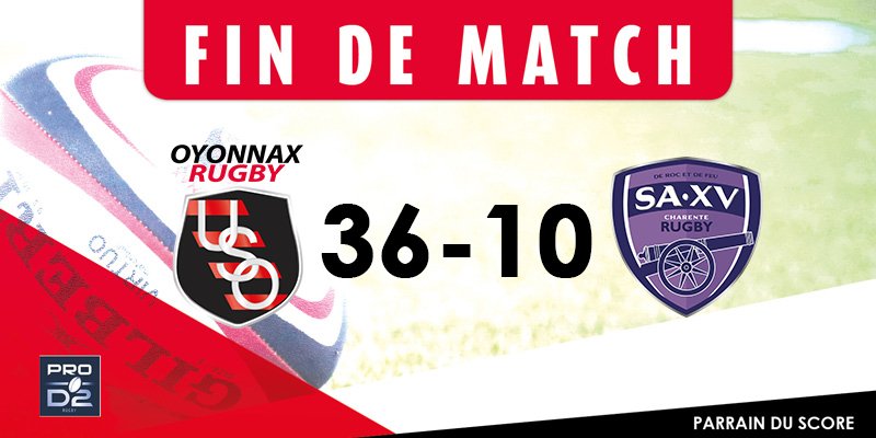 OyonnaxRugby's tweet photo. C'est terminé à #Mathon l'#USO s'impose 36 à 10 avec le bonus offensif face au @SAXV_Charente #USOSAXV https://t.co/dMD9lRqpF0