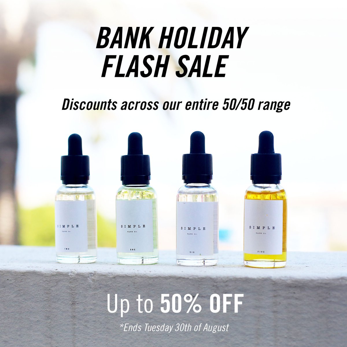 Up to 50% off at <a href="/SimpleVapeCo/">SIMPLE VAPE Co.</a> Sale ends Tuesday bit.ly/S1imple #vapelife #vapefam #vapdeals