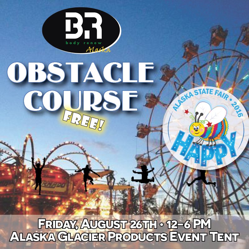 BodyRenewAK's tweet photo. Today is Kids' Day at the State Fair!  Let your weekend commence ~ drop by and say hi at our free obstacle course! https://t.co/zvegytTPwg