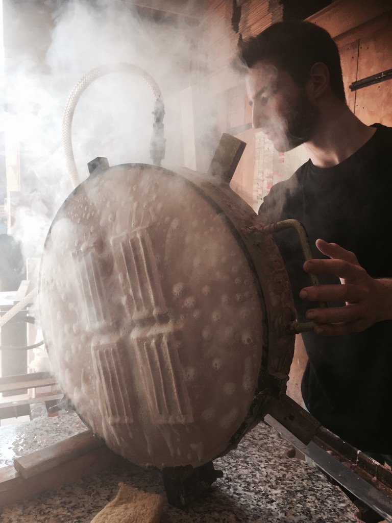 Josh purging a mould for the Ram press. Tile making at its most dramatic! #tiles #clay #ceramics #Nandos