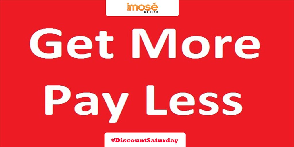 imosemobile's tweet photo. Get ready for #DiscountSaturday!
#JumiaNigeria: https://t.co/VPx261Itt8
#Konga: https://t.co/Sot49HnMYp
#Deals https://t.co/XPWbcHFqJN