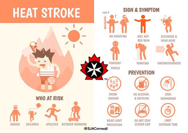 Know the signs and stay safe this weekend. #summer #sjacornwall #heatstrokeprevention