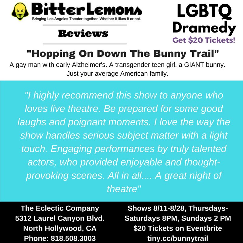 BunnyTrailPlay (@bunnytrailplay) on Twitter photo Best Weekend Decision - Top reviewed #LGBTQ play - last wk. $20Tix tiny.cc/bunnytrail <a href="/TheStudiocity/">StudioCity</a> #LAThtr Best Weekend Decision - Top reviewed #LGBTQ play - last wk. $20Tix tiny.cc/bunnytrail <a href="/TheStudiocity/">StudioCity</a> #LAThtr