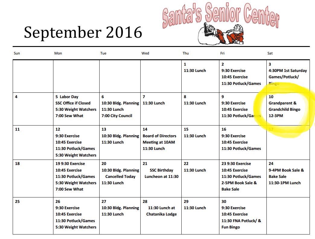 Grandparent &amp; grandchild Bingo, 12-3 pm Sat. at Santa's Senior Center. #Bingo #Seniors #Alaska